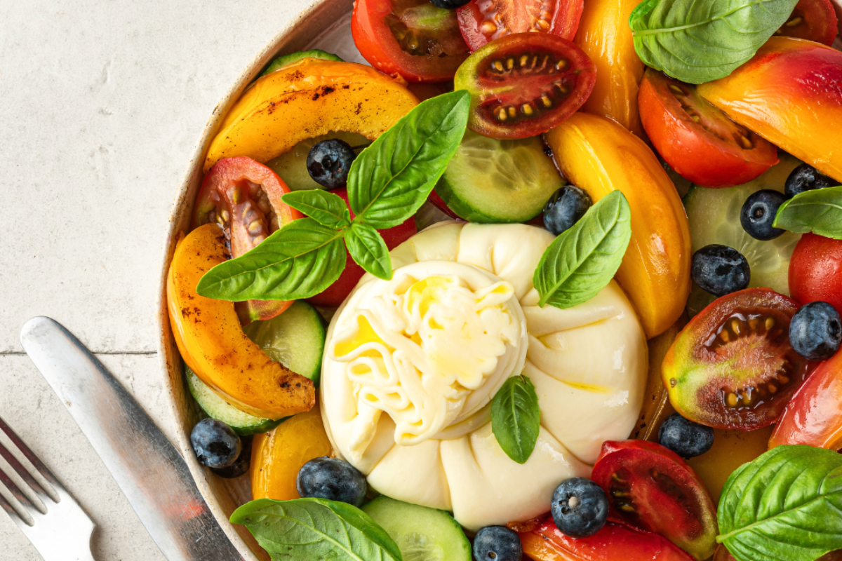 Peach, Burrata and Tomato Salad
